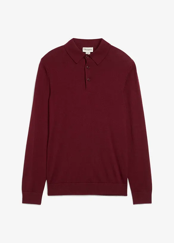 Feinstrick-Polopullover mit edler Merinowolle, Slim-Fit in rot von vorne - bonprix