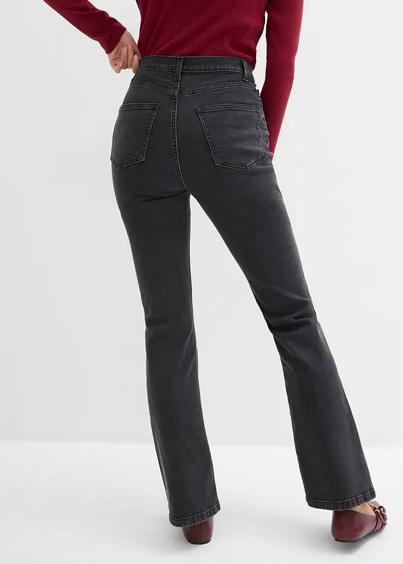 Bootcut-Jeans High Waist in grau von hinten - bonprix