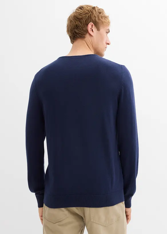 Feinstrickpullover mit edler Merinowolle in blau von hinten (im Anschnitt) - bonprix