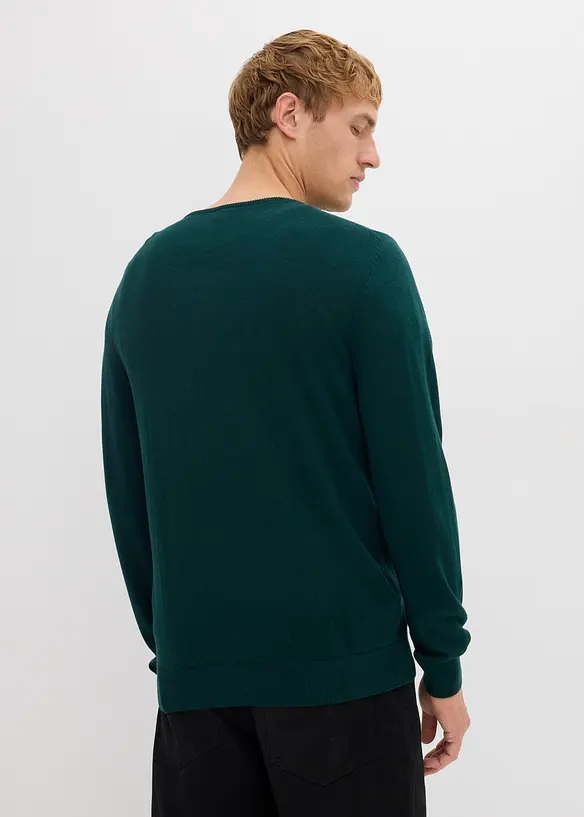 Feinstrickpullover mit edler Merinowolle in grün von hinten (im Anschnitt) - bonprix