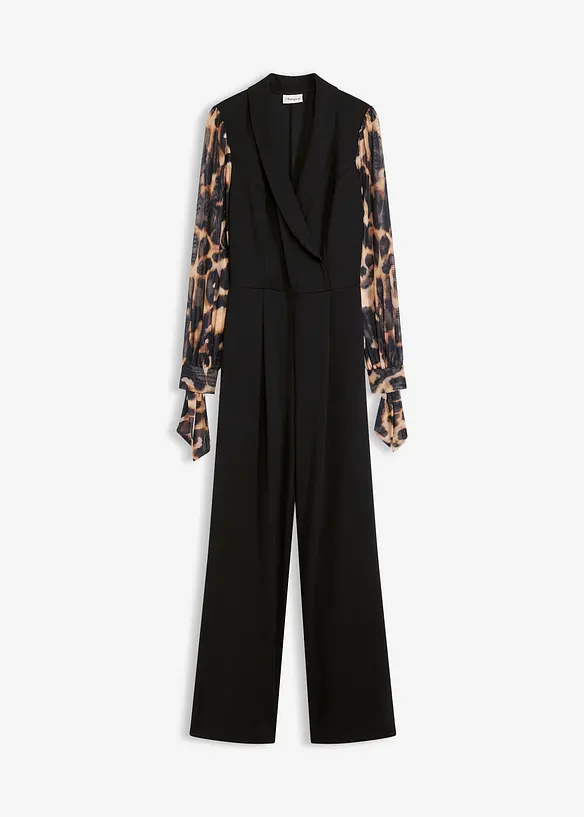Jersey-Jumpsuit mit Mesh-Ärmeln in schwarz von vorne - bonprix Jersey-Jumpsuit mit Mesh-Ärmeln in schwarz von vorne - bonprix