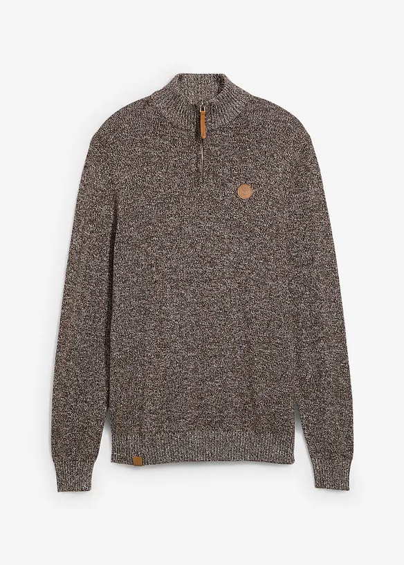 Troyer-Pullover mit reiner Baumwolle in braun von vorne - bonprix