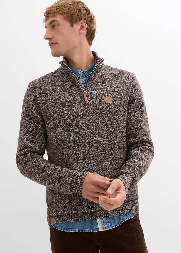 Troyer-Pullover mit reiner Baumwolle in braun von vorne (im Anschnitt) - bonprix