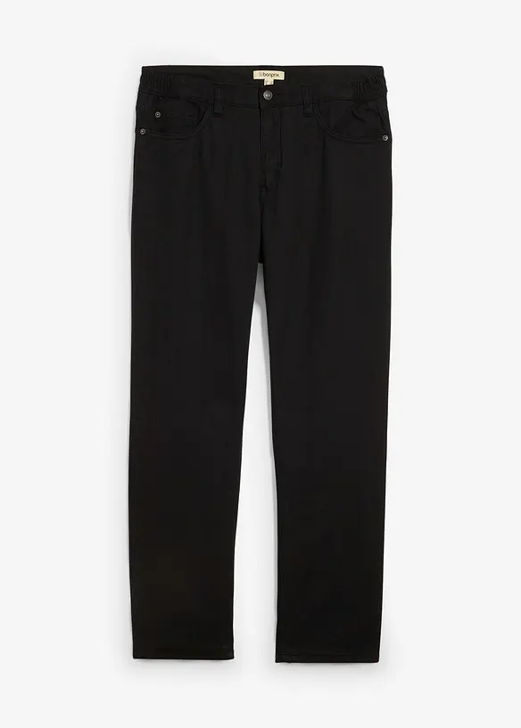 Relaxed Fit Thermohose mit Dehnbund, Straight in schwarz von vorne - bonprix