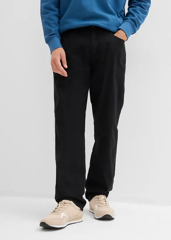 Relaxed Fit Thermohose mit Dehnbund, Straight in schwarz von vorne - bonprix