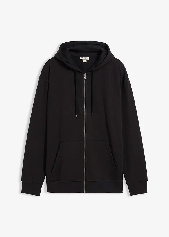 Kapuzen-Sweatjacke in Loose Fit in schwarz von vorne - bonprix