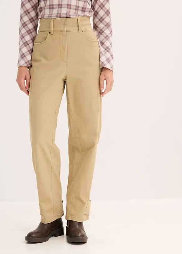 Twillhose mit hohem Bund in beige von vorne - bonprix