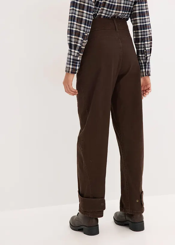 Twillhose mit hohem Bund in braun von hinten - bonprix