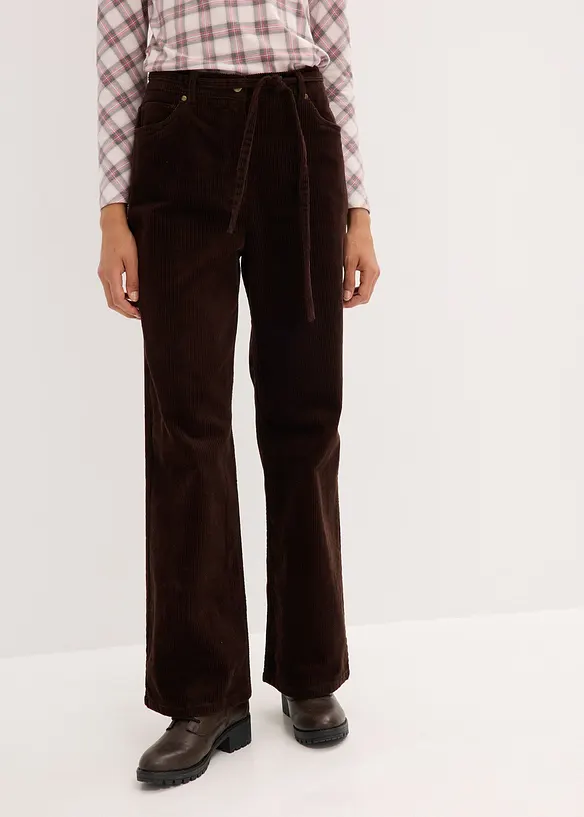 Cordhose mit Bindegürtel aus Baumwoll-mix in braun von vorne - bonprix Cordhose mit Bindegürtel aus Baumwoll-mix in braun von vorne - bonprix