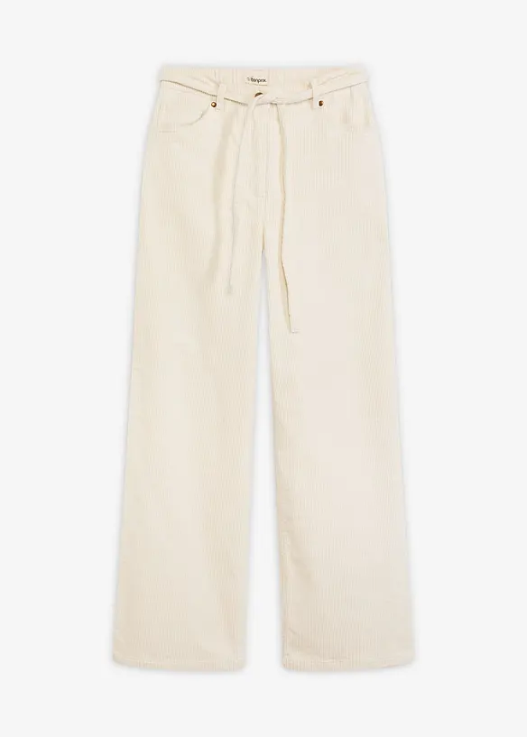 Cordhose mit Bindegürtel aus Baumwoll-mix in weiß von vorne - bonprix Cordhose mit Bindegürtel aus Baumwoll-mix in weiß von vorne - bonprix