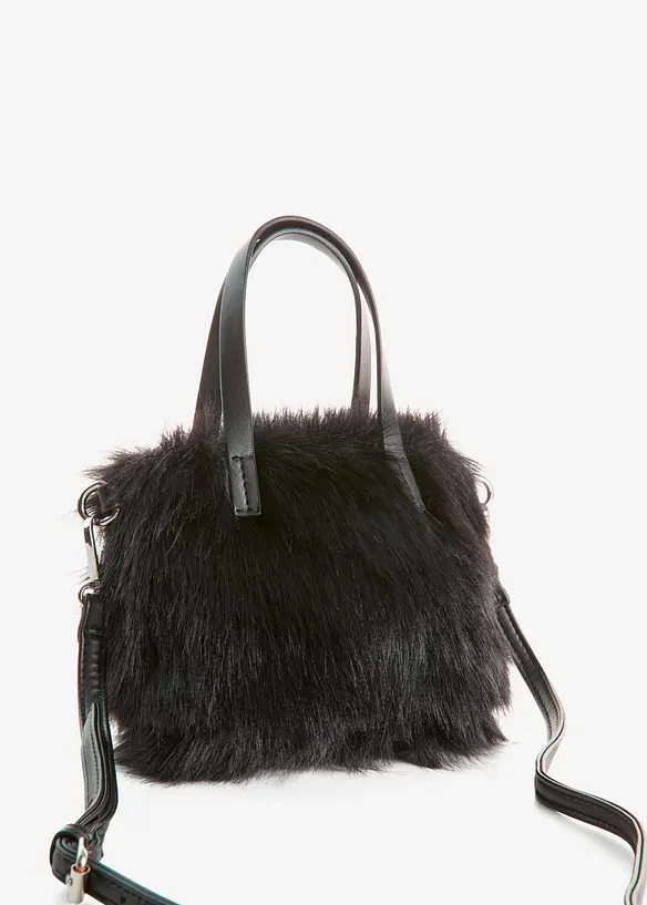 kleine Handtasche in Felloptik in schwarz von hinten - bonprix