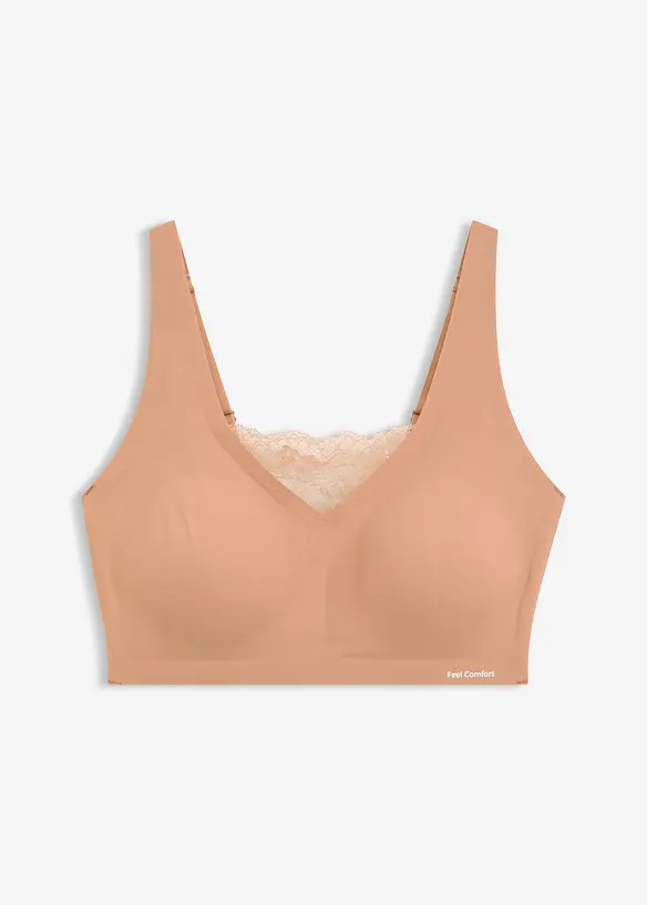 Wattiertes Feel Comfort Lasercut Bralette in braun von vorne - bonprix