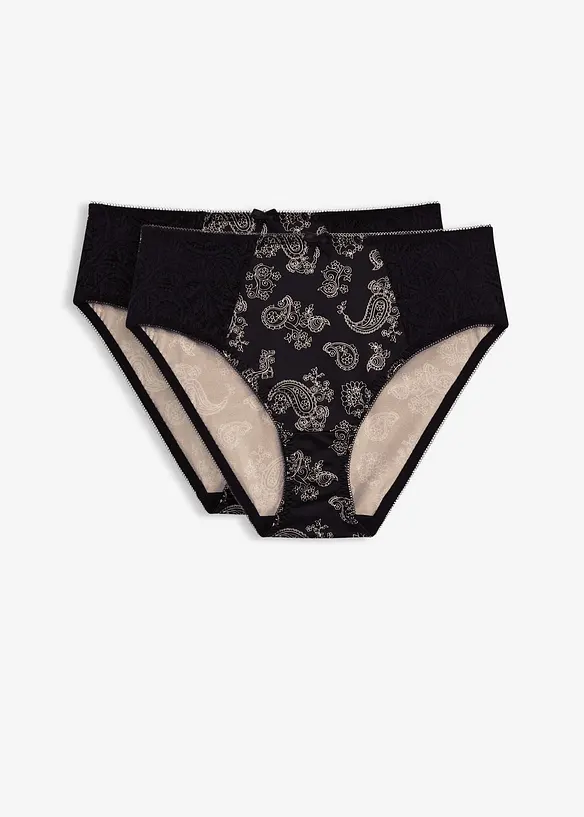 Maxislip mit zarter Spitze (2er Pack) in schwarz von vorne - bonprix