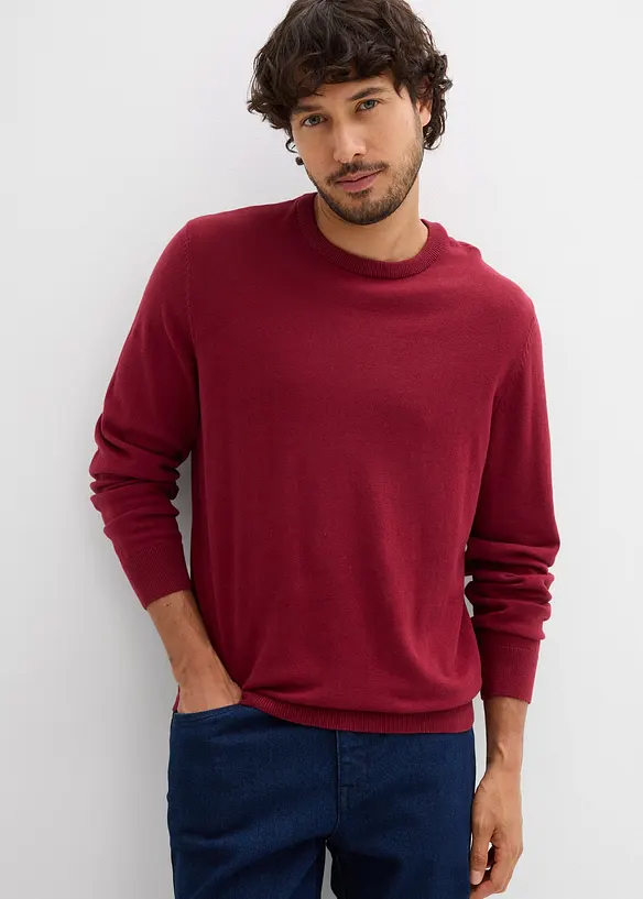 Feinstrickpullover aus weichem Baumwollmix in rot von vorne (im Anschnitt) - bonprix