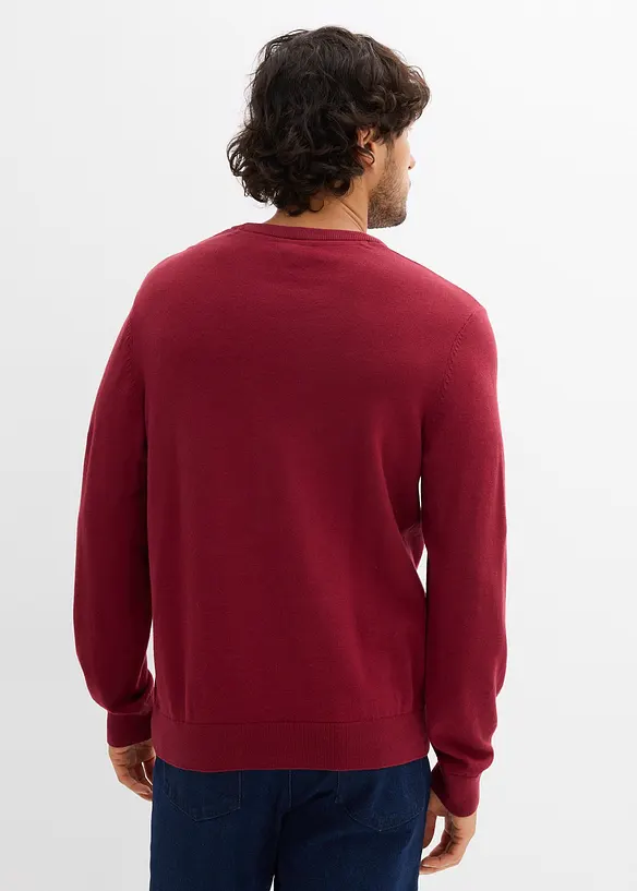 Feinstrickpullover aus weichem Baumwollmix in rot von hinten (im Anschnitt) - bonprix