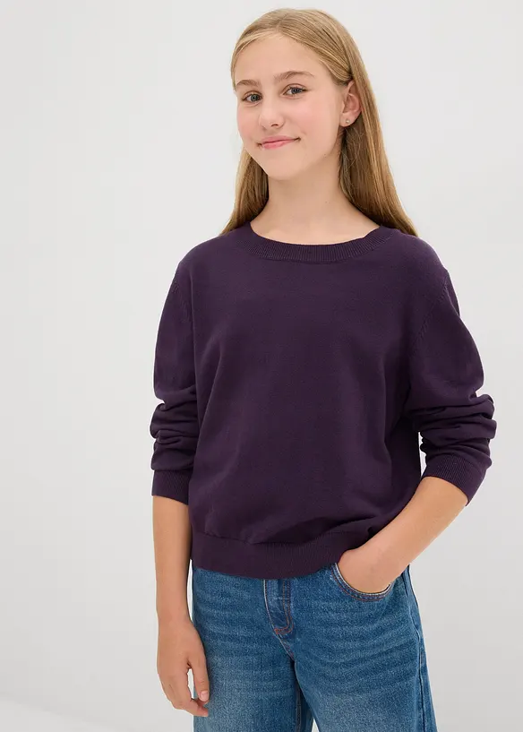 Feinstrickpullover in lila von vorne (im Anschnitt) - bonprix