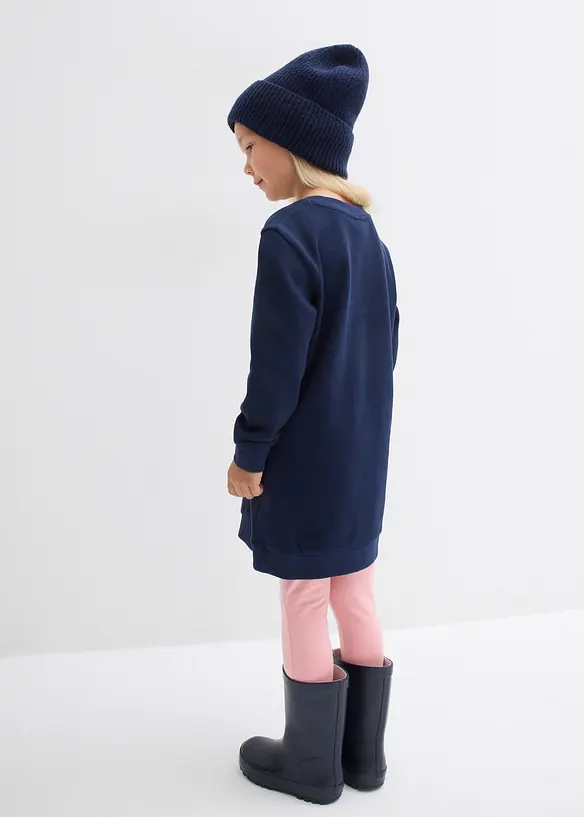 Sweatkleid aus reiner Baumwolle in blau von hinten (Totalaufnahme) - bonprix