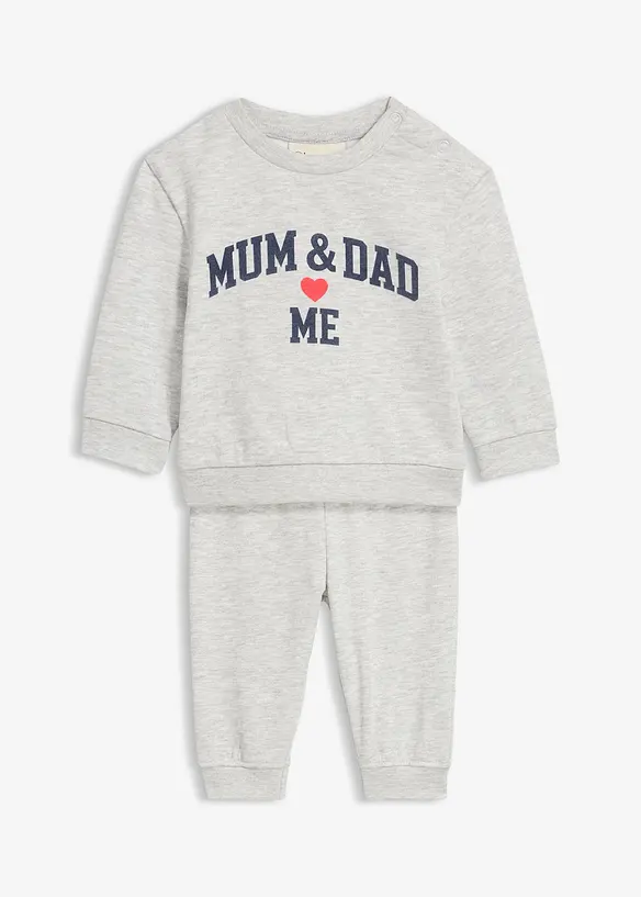 Set aus Sweatshirt und Hose aus Bio-Baumwolle (2-tlg.Set) in grau von vorne - bonprix