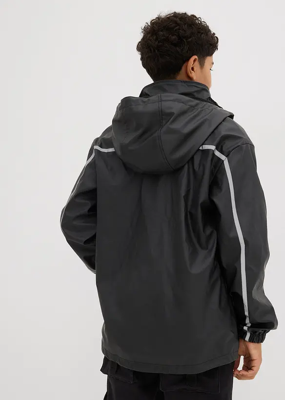 Thermo-Regenjacke mit Fleecefutter und abnehmbarer Kapuze in schwarz von hinten (im Anschnitt) - bonprix