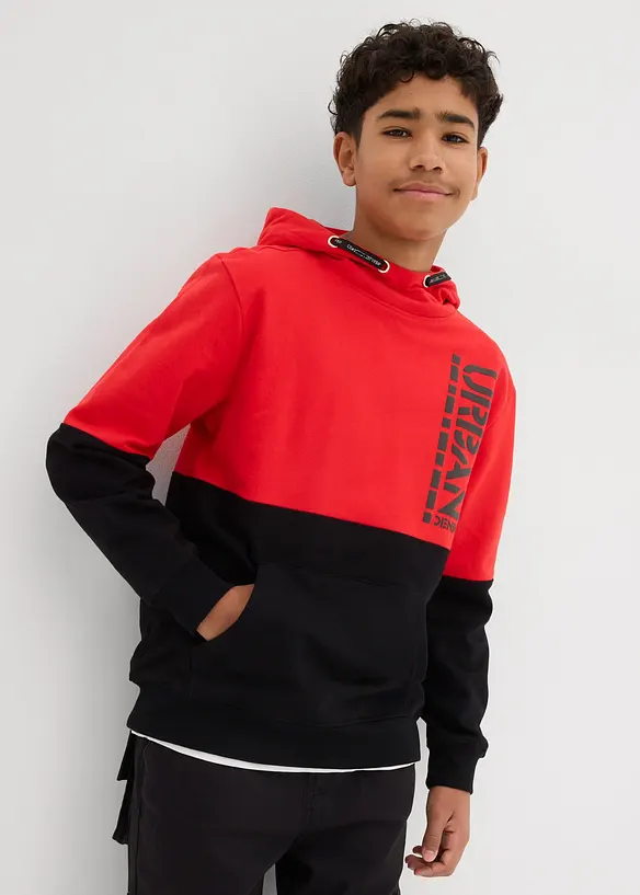 Hoodie aus reiner Bio-Baumwolle in rot von vorne (im Anschnitt) - bonprix