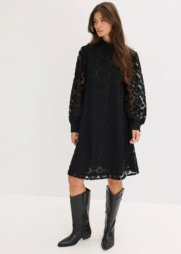 Minikleid aus Spitze in schwarz von vorne (Totalaufnahme) - bonprix