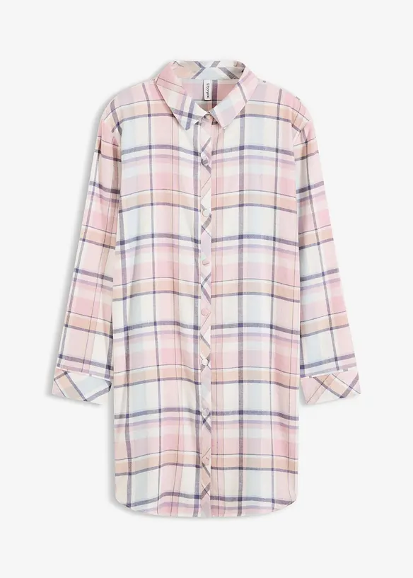 Gewebtes Nachthemd aus Flanell mit Knopfleiste in blau von vorne - bonprix