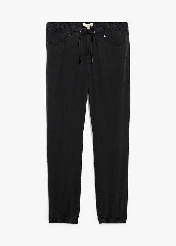 Relaxed Fit Schlupfhose aus reinem Baumwoll-Twill, Tapered in schwarz von vorne - bonprix