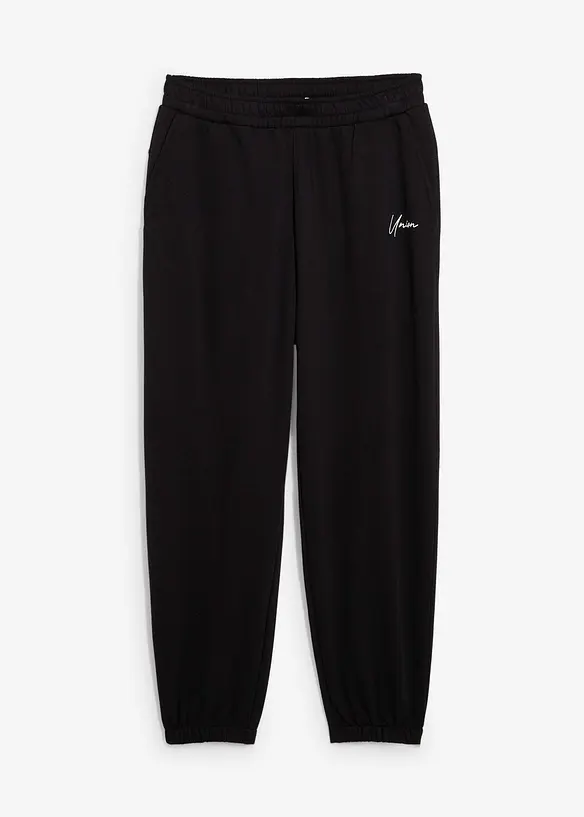 Jogginghose aus schwerer Baumwollqualität, Loose Fit in schwarz von vorne - bonprix