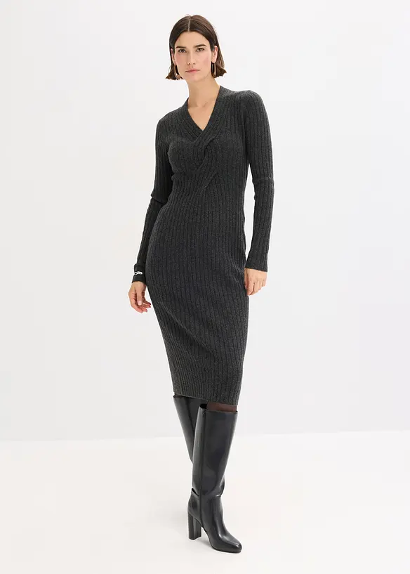 Strickkleid mit Wollanteil in grau von vorne (Totalaufnahme) - bonprix Strickkleid mit Wollanteil in grau von vorne (Totalaufnahme) - bonprix