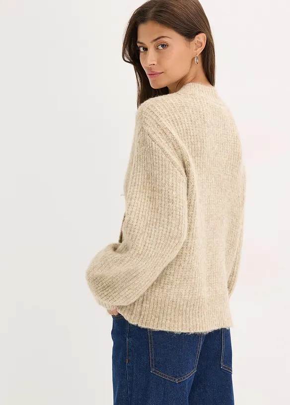 Grobstrickjacke aus weichem Wollmix in beige von hinten (im Anschnitt) - bonprix Grobstrickjacke aus weichem Wollmix in beige von hinten (im Anschnitt) - bonprix