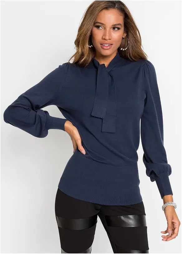 Feinstrickpullover aus softem Viskose-Mix in blau von vorne (im Anschnitt) - bonprix Feinstrickpullover aus softem Viskose-Mix in blau von vorne (im Anschnitt) - bonprix