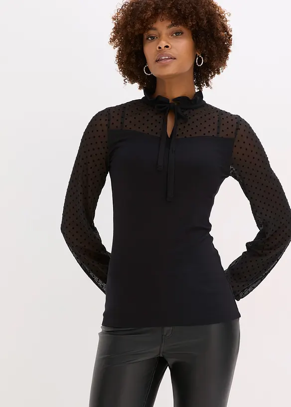 Shirt aus Viskose-Mix in schwarz von vorne (im Anschnitt) - bonprix