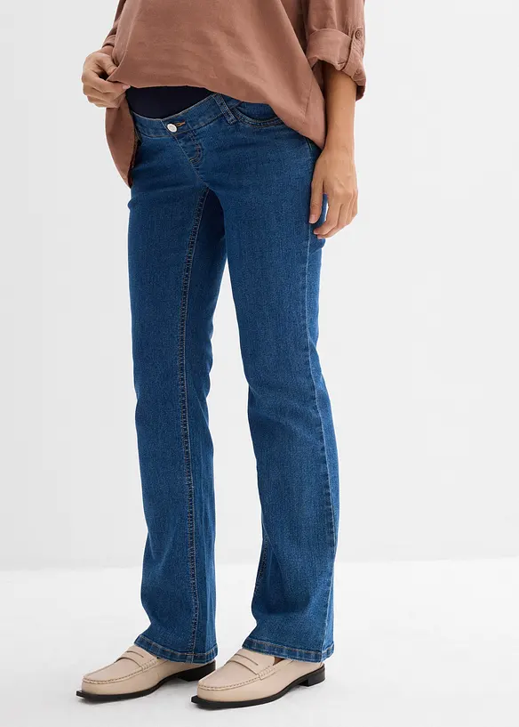 Umstandsjeans mit Bio-Baumwolle, leicht ausgestelltes Bein in blau von vorne - bonprix