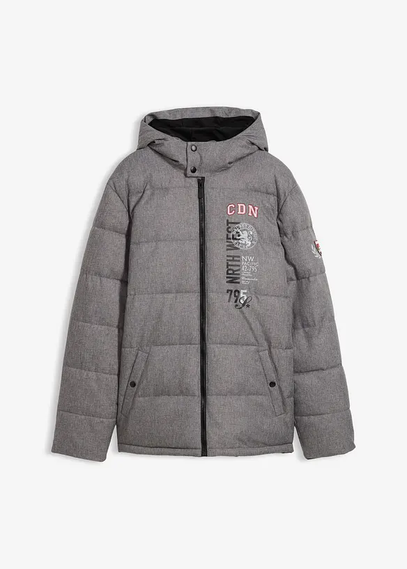 Winter-Steppjacke mit Kapuze in grau von vorne - bonprix