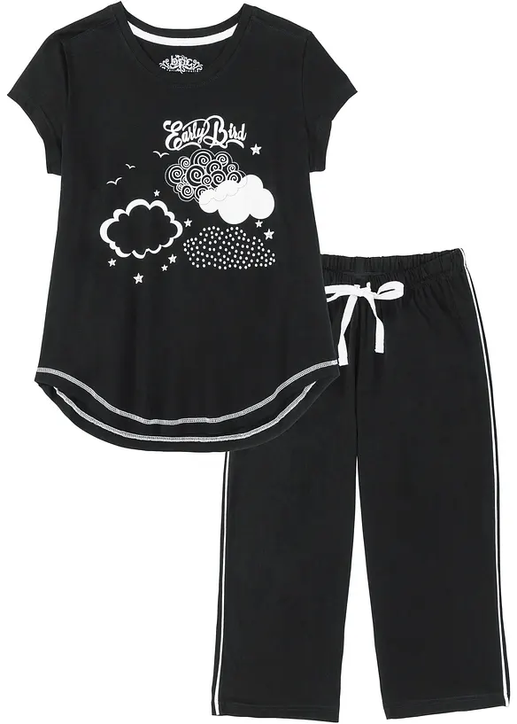 Capri Pyjama aus reiner Bio-Baumwolle in schwarz von vorne - bonprix