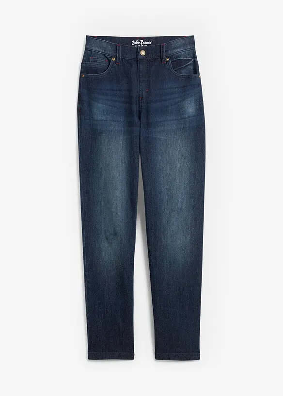 Loose-Fit-Stretch-Jeans mit verstellbarem Bund, Straight in blau von vorne - bonprix