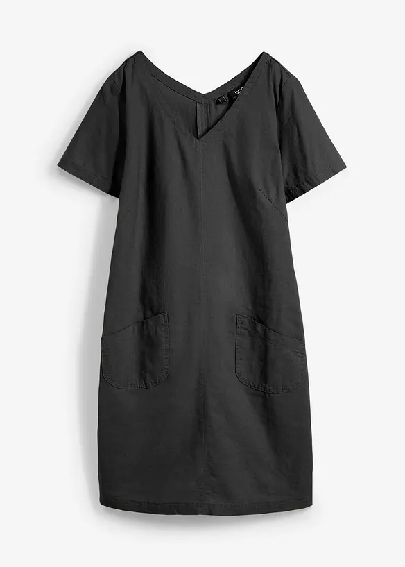 Minikleid aus Leinen-Baumwoll-Mix in schwarz von vorne - bonprix Minikleid aus Leinen-Baumwoll-Mix in schwarz von vorne - bonprix