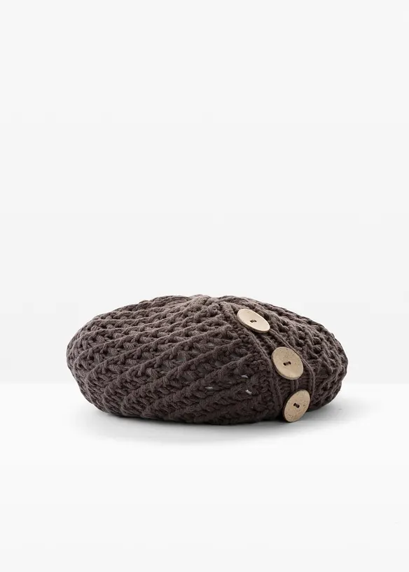 gestrickte Mütze mit Knöpfen in grau von vorne - bonprix