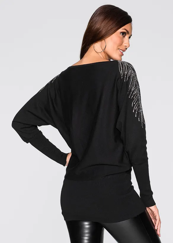 Feinstrickpullover aus Viskose-Mix in schwarz von hinten (im Anschnitt) - bonprix
