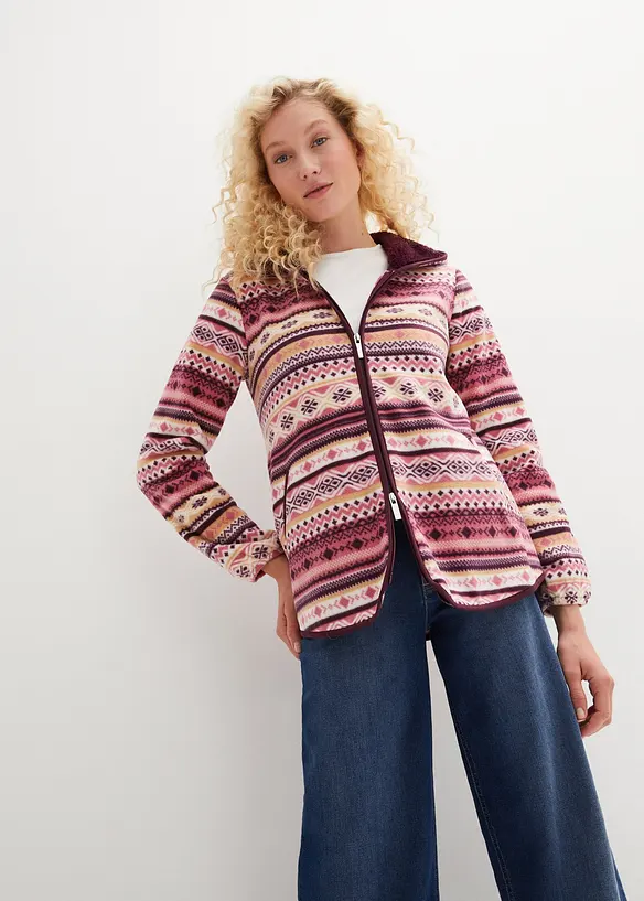 Kapuzen-Fleecejacke mit Norweger-Muster in weiß von vorne (im Anschnitt) - bonprix Kapuzen-Fleecejacke mit Norweger-Muster in weiß von vorne (im Anschnitt) - bonprix