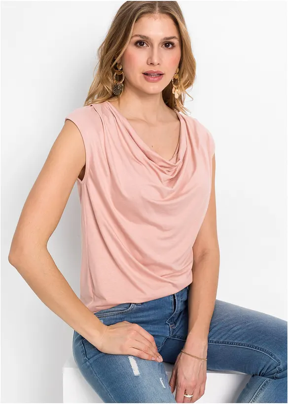 Wasserfall-Shirt aus fließendem Viskose-Mix in rosa von vorne (im Anschnitt) - bonprix Wasserfall-Shirt aus fließendem Viskose-Mix in rosa von vorne (im Anschnitt) - bonprix