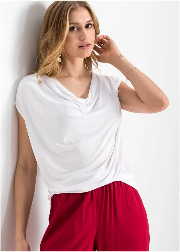 Wasserfall-Shirt aus fließendem Viskose-Mix in weiß von vorne (im Anschnitt) - bonprix Wasserfall-Shirt aus fließendem Viskose-Mix in weiß von vorne (im Anschnitt) - bonprix