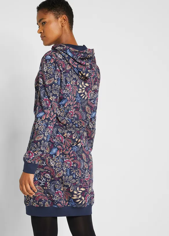 Sweatkleid, bedruckt, langarm in blau von hinten (Totalaufnahme) - bonprix