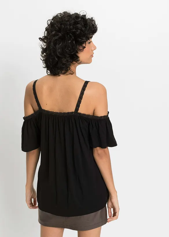 Cold-Shoulder-Shirt aus softer Viskose in schwarz von hinten (im Anschnitt) - bonprix Cold-Shoulder-Shirt aus softer Viskose in schwarz von hinten (im Anschnitt) - bonprix