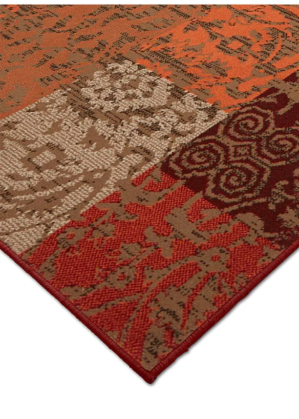 Teppich in Patchworkoptik in orange Detailaufnahme vom Material - bonprix