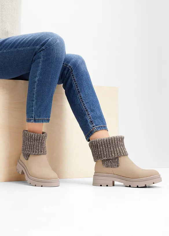 Chelsea-Boots mit Strickeinsatz in beige - bonprix