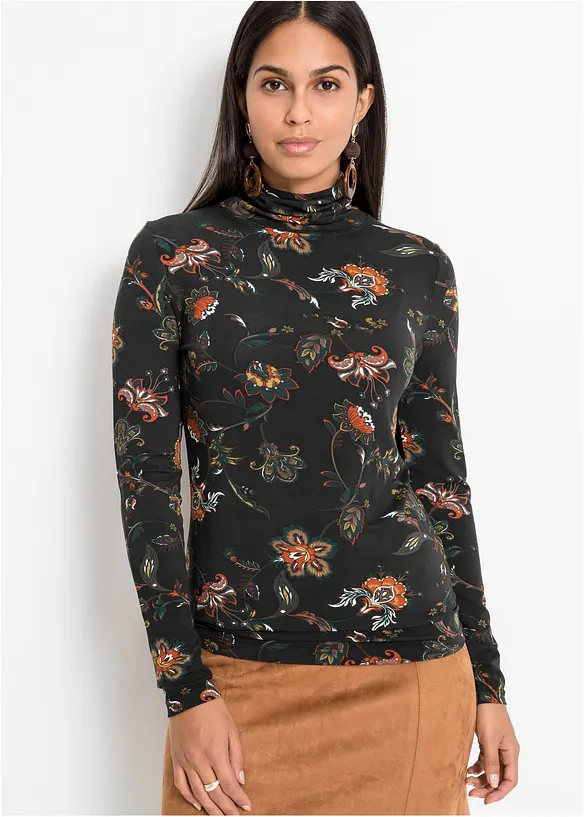 Langarmshirt mit Rollkragen in schwarz von vorne (im Anschnitt) - bonprix Langarmshirt mit Rollkragen in schwarz von vorne (im Anschnitt) - bonprix
