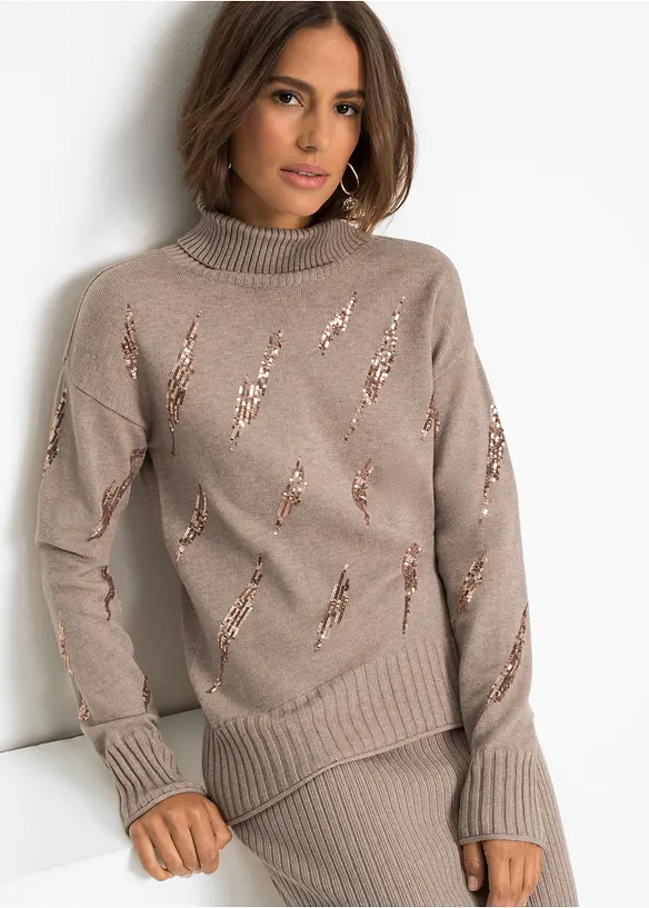 Pullover aus softem Viskose-Mix in braun von vorne (im Anschnitt) - bonprix