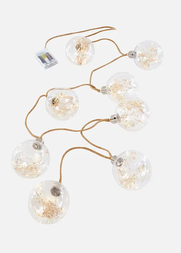 LED-Lichterkette mit 8 Kugeln mit Trockenblumen in farblos - bonprix