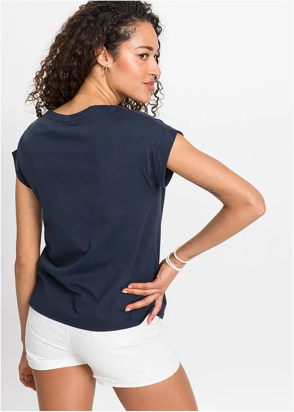 T-Shirt mit floralem Print in blau von hinten (im Anschnitt) - bonprix